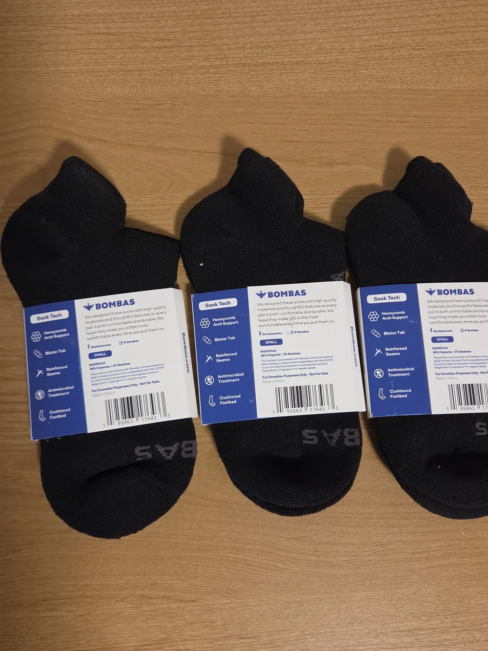 Bombas Black Ankle Socks - Small (3-Pack)-unisex